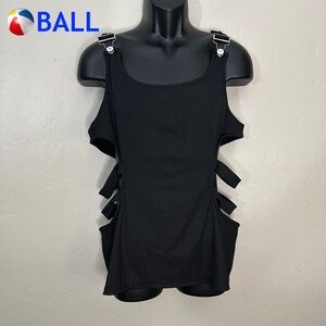 Ball Open Side Bondage Straps Tank Top Gently worn 95% cotton / 5% spandex